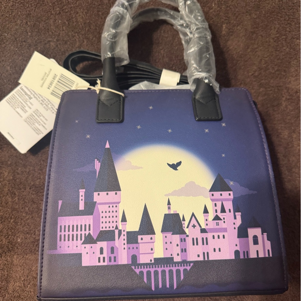 Loungefly Purple and Black Tote Bag with Urban Nightscape Design